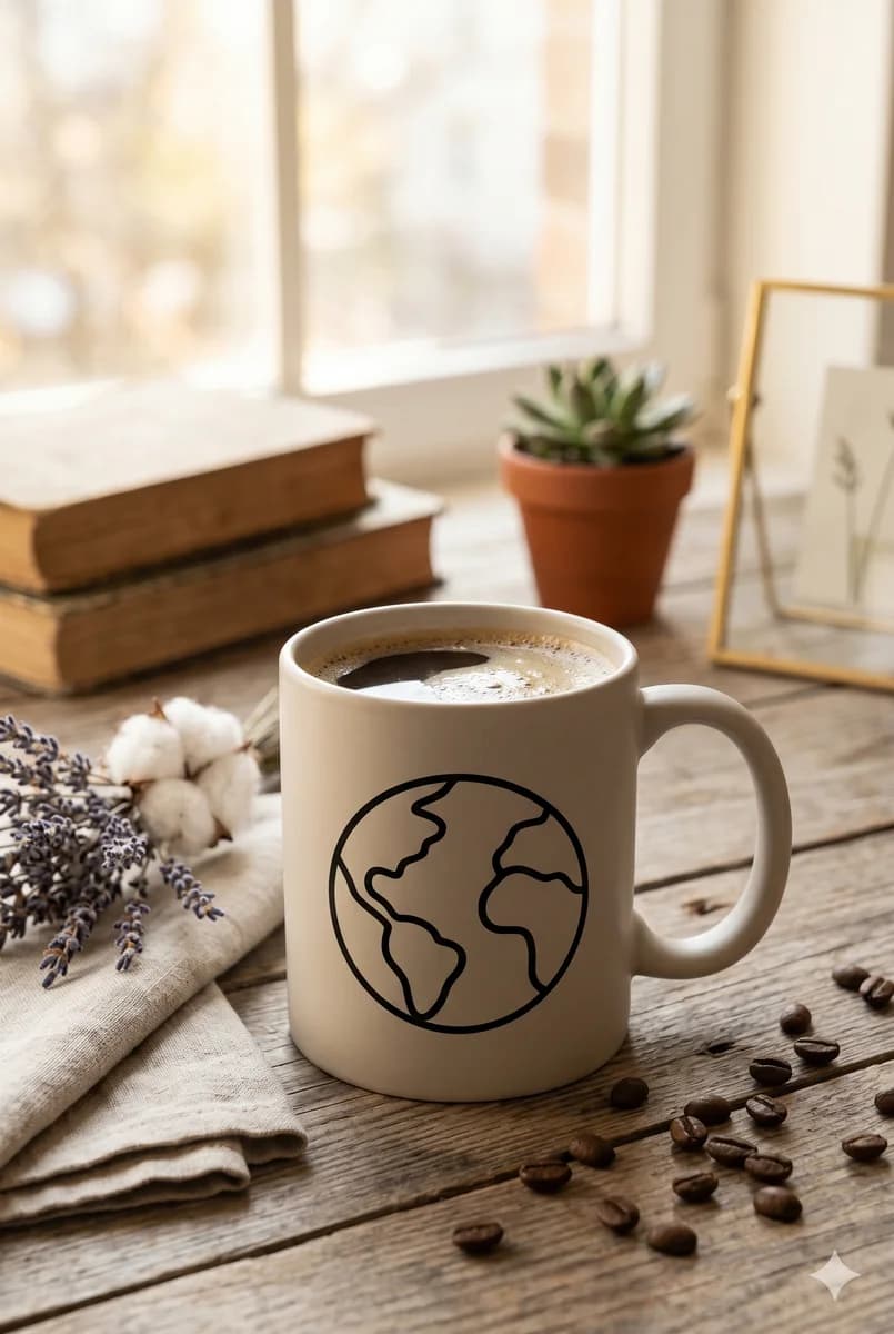 Round globe icon with curved latitude and longitude grid lines.